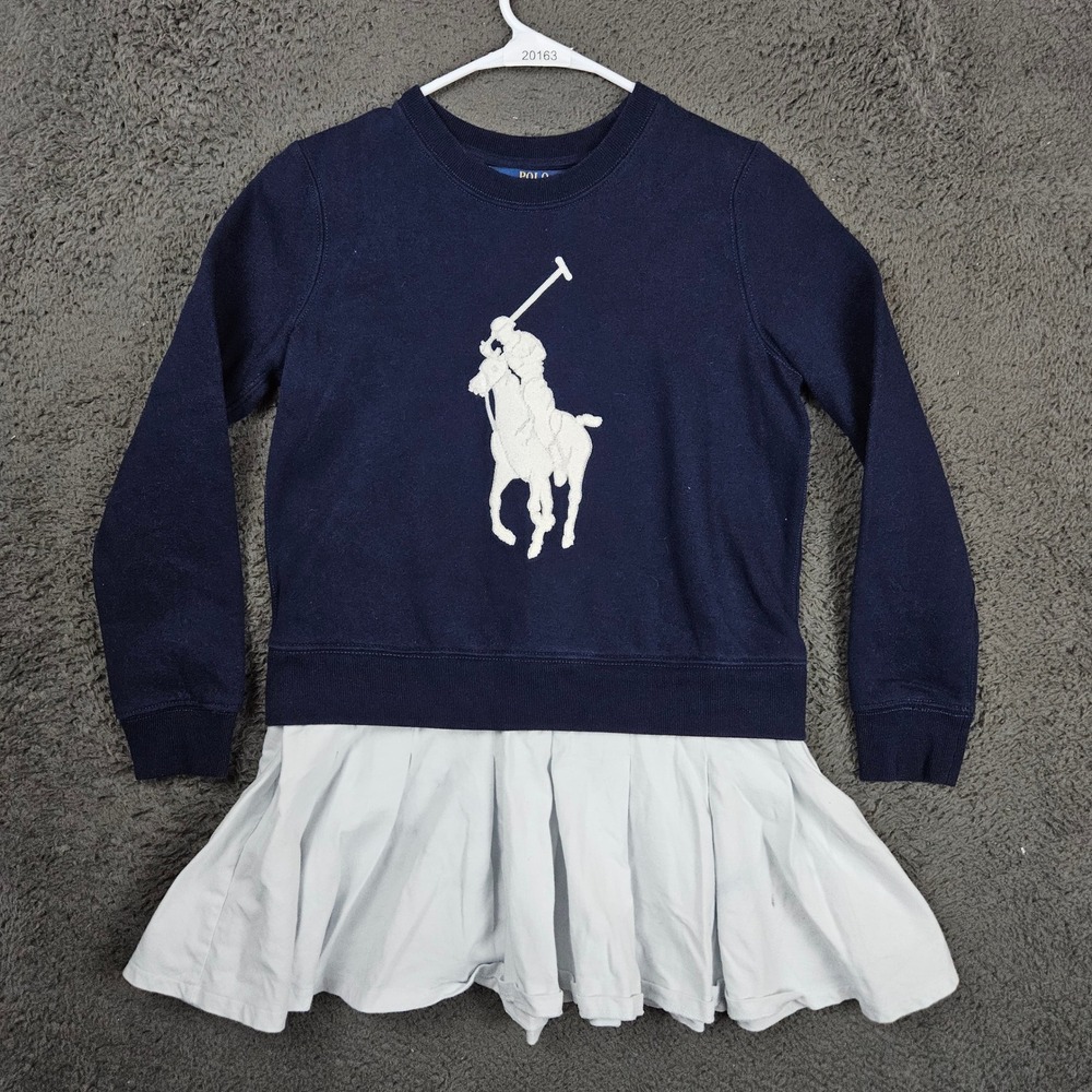 Polo Ralph Lauren Girls‎ Navy Blue Big Pony Sweatshirt Skirt Dress L 12-14